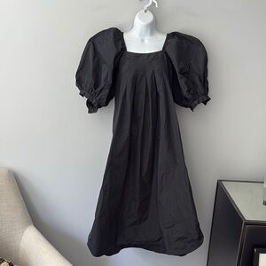 Zara Taffeta Black Balloon Sleeve Maxi Dress NWOT